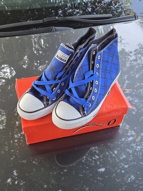 Men's High Top Plaid Sneakers Royal/Black/White Size 9.5